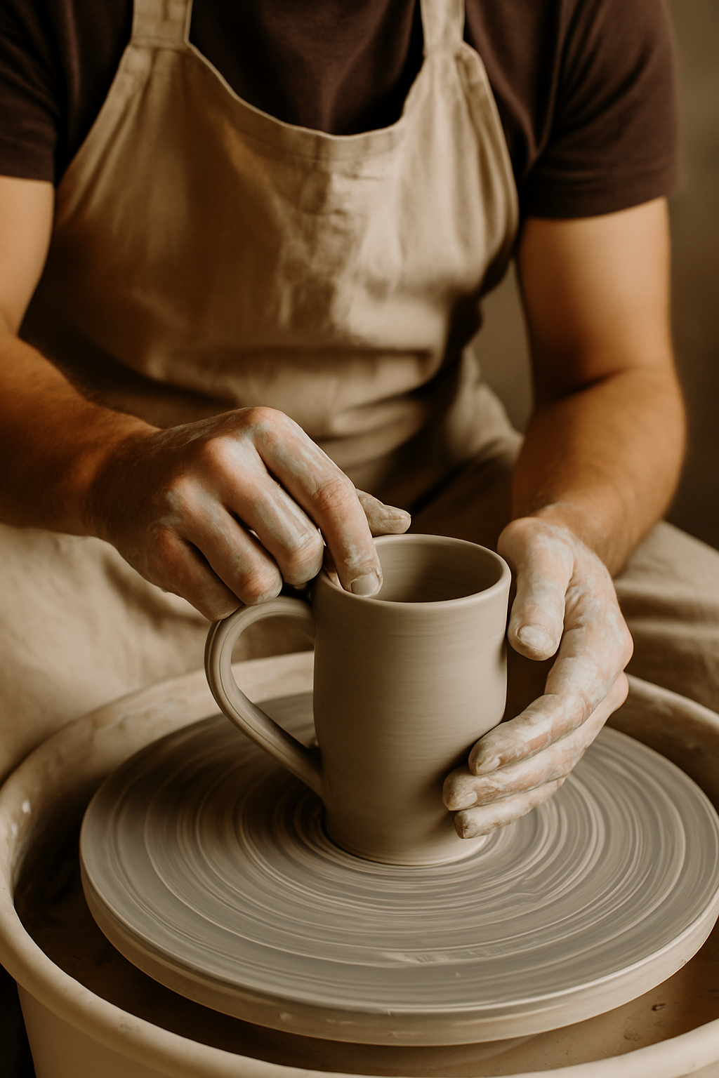 Artisan shaping ceramic mug